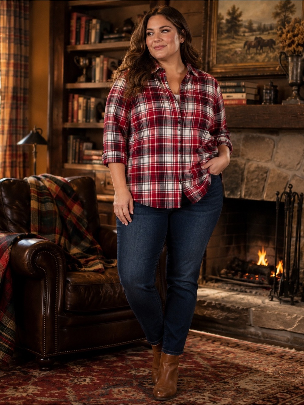 Cato Women’s 22/24W Red Plaid Button Front Flannel Shirt 100% Cotton Plus Size